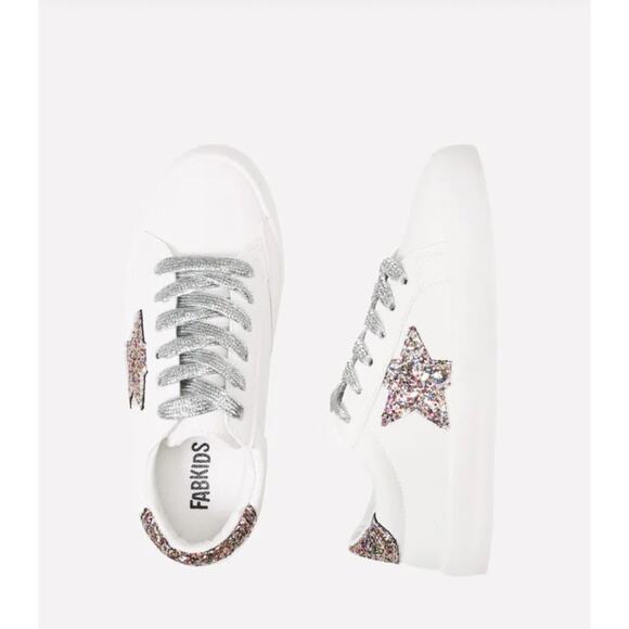 FabKids White Glitter Star Sneakers - Girls Size 1 - Picture 1 of 5